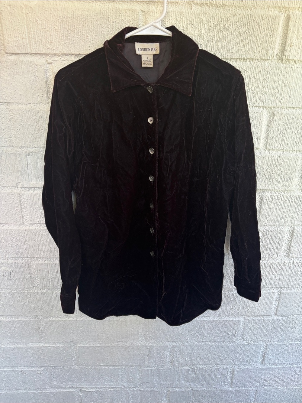 London Fog Velvet Button-Down Shirt Black Red Jacket sz S